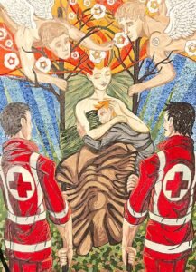 Pugnalone del gruppo Via Francigena - Blu Cobalto, edizione 2017 della Festa dei Pugnaloni di Acquapendente